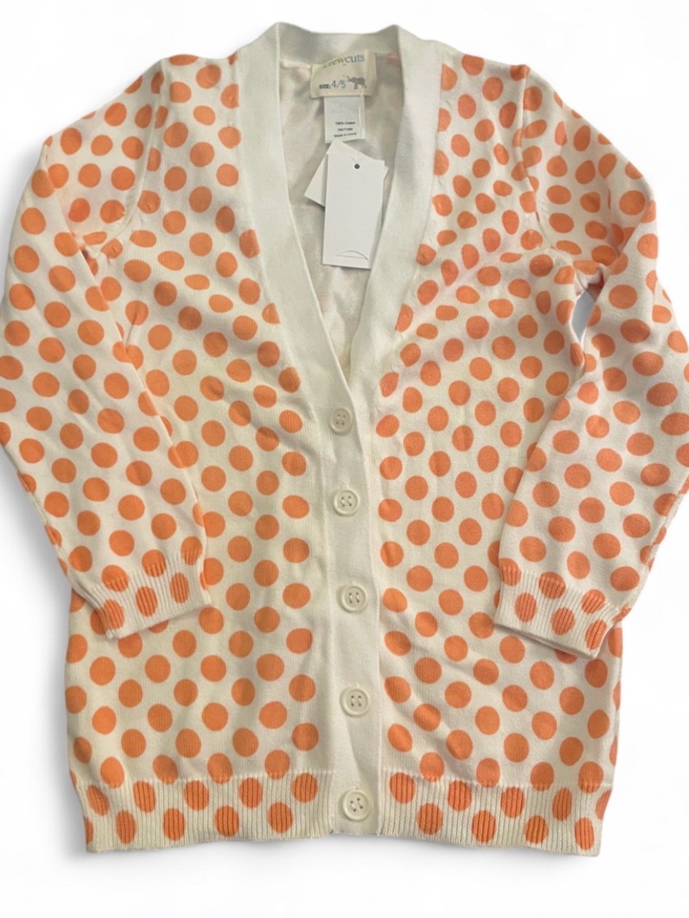 NWT Crewcuts White with Orange Polka Dots Cardigan Girls Size 4/5